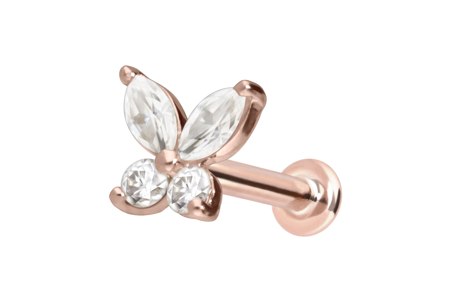 14 Karat Gold Labret Piercing mit Innengewinde MOISSANIT-SCHMETTERLING